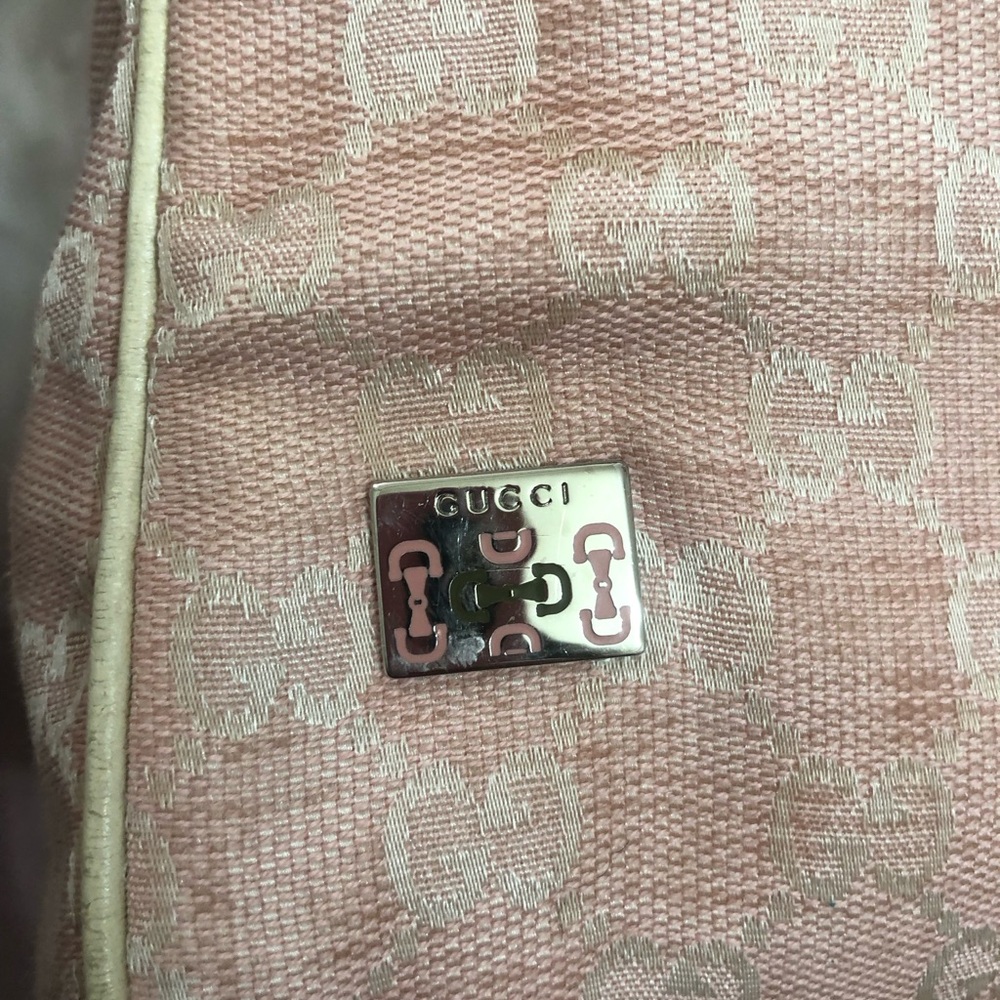 Gucci hand bag pink canvas tote pocket stripe Authentic RARE - Picture 13 of 14